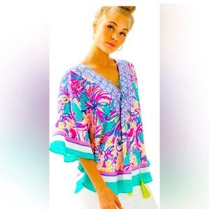 Lily Pulitzer Lettie SILK Caftan Blouse in Safari Sighted